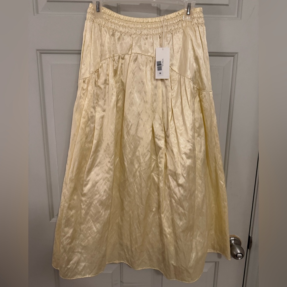 Vince Shimmery Pale Yellow Satin Midi Skirt